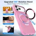 XIQI Compatible with iPhone 17 Pro Max Case 6.9'' with Magnetic 360 Rotatable Ring Stand & AI Camera Control Button[Compatible with Mag-Safe] Translucent Matte Phone Cover for Men Wowen,Pink
