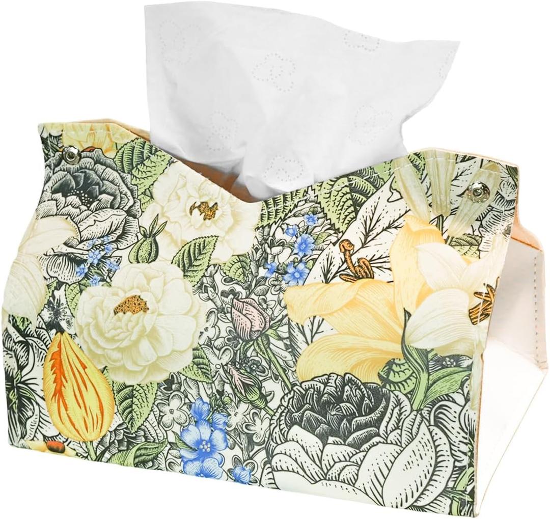 Tissue Box Cover, Leather Tissue Case Paper Organizer Dispenser, Fashion Tissue Box Holder with Bottom for Tabletop, Bathroom, Car (Yellow)