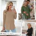 Sweetyweee 3 Pack Women's Thermal Maternity Shirts Fleece Lined Long Sleeve Tops Split Side V Neck Pregnancy Clothes(Sage Green, Burgundy Red, Black,Large)