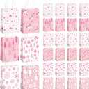 Kolldenn 24 Pcs Christmas Pink Paper Gift Bags 6 x 8 Inch Claus Xmas Tree Party Favor Bags Bulk with Handle Winter Snowflake Party Gift Candy Goodie Treat Snack Bag for Christmas Holiday Supplies