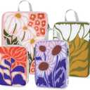 Gonex Compression Packing Cubes, 4pcs Expandable Storage Travel Luggage Bags Organizers, Travel Cubes for Suitcase Carry On (Flowers)