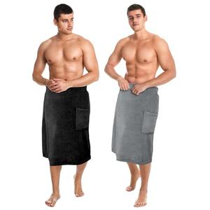 Tudomro 2 Pcs Men's Bath Wrap Towel X-Large Shower Adjustable Terry Body Spa Towel with Pocket After Shower Wrap for Men Gift Spa College Bath Dorm Room Gym(Black, Gray)