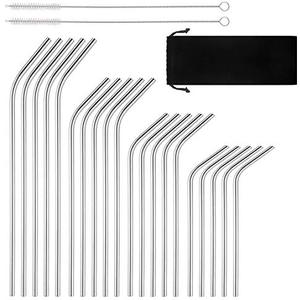 Reusable Stainless Steel Drinking Straws, 20 Pcs 4 Size - 6.3'' 7.1'' 8.5'' 10.5'', BPA Free Long Short Smoothie Drinking Curved Bent Straws With 2 Brushes and Carry bag, Fit for 10/20/30 oz Tumblers