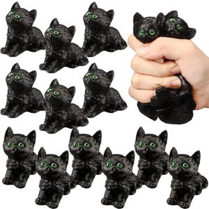 Meooeck 12 Pcs Black Cat Stress Balls Cat Party Stress Balls for Kids Adults Mini Animal Fidget Relief Squeeze for Black Kitty Party Treat Bag Birthday Gifts Decorations
