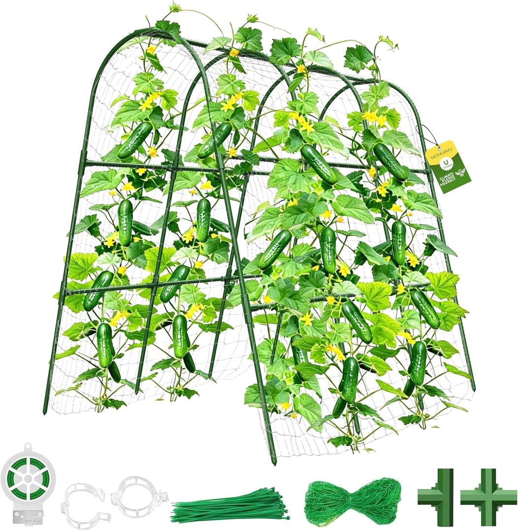 Cucumber Trellis for Raised Bed, U-Shape Garden Trellis for Climbing Plants Outdoor, Metal Arch Vegetables Trellis, Plant Support for Vine (Green, 47.2x47.2 X21.6)