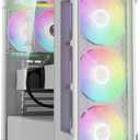 GAMDIAS White ATX Mid Tower Gaming Computer PC Case w/Tempered Glass, Built-in 4X 120mm ARGB Fans, Support Up to 6X 120mm Fans, 360mm AIO/Radiator, 340mm GPU/VGA, 160mm CPU Air Cooler