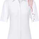 Gleeivy Button Down Shirts for Women Fitted Short Sleeve Dress Shirt Collared Blouses Work Tops Wrinkle Free, Medium