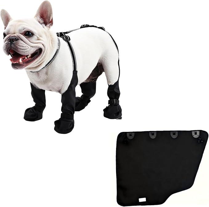 BECROWM Waterproof Dog Boots for Small/Medium Dogs Dog Paw Protectors Dog Suspender Boots AntiSlip Pet Shoes for Outdoor Walking, Reflective StayOn,DirtProof Comfortable Booties (Black, NewM)