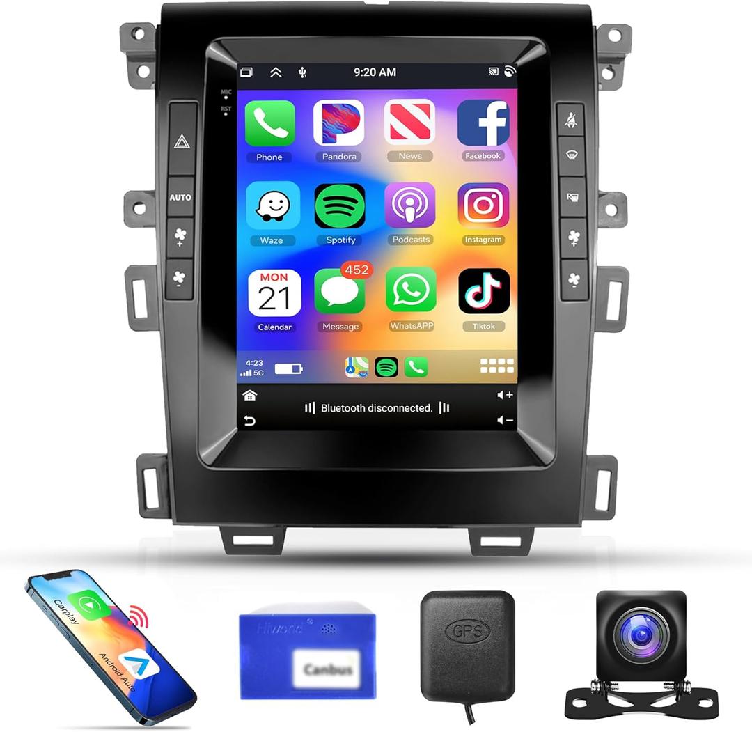 2G+64G Car Radio for Ford Edge 2013 2014 2015, Rimoody Car Stereo Android CarPlay Android Auto 9.7 inch Vertical Touchscreen GPS WiFi Mirror Link EQ Bluetooth FM/RDS + Backup Camera