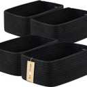 Small Storage Baskets for Organizing | Closet Organizer Bins | Shelf Toy Basket | Woven Rope Baskets | Cube Decorative Box | Shallow Basket | 13x8.5x5.1 | 4 Packs Black