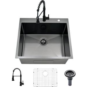 25 Inch Black Drop In Laundry Sink-Bokaiya 25x22 Stainless Steel Drop In Kitchen Sink with Faucet Combo Laundry Room Utility Sinks 16 Gauge Single Bowl 13" Deep Kitchen Sink