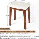 Solid Wood Vanity Stool with Cushion, 11" D x 15" W x 18" H - Small Wooden Ottoman Bench Chair Padded Seat for Bedroom/Living Room/Office/Makeup Vanity/Closet/Desk - Beige White