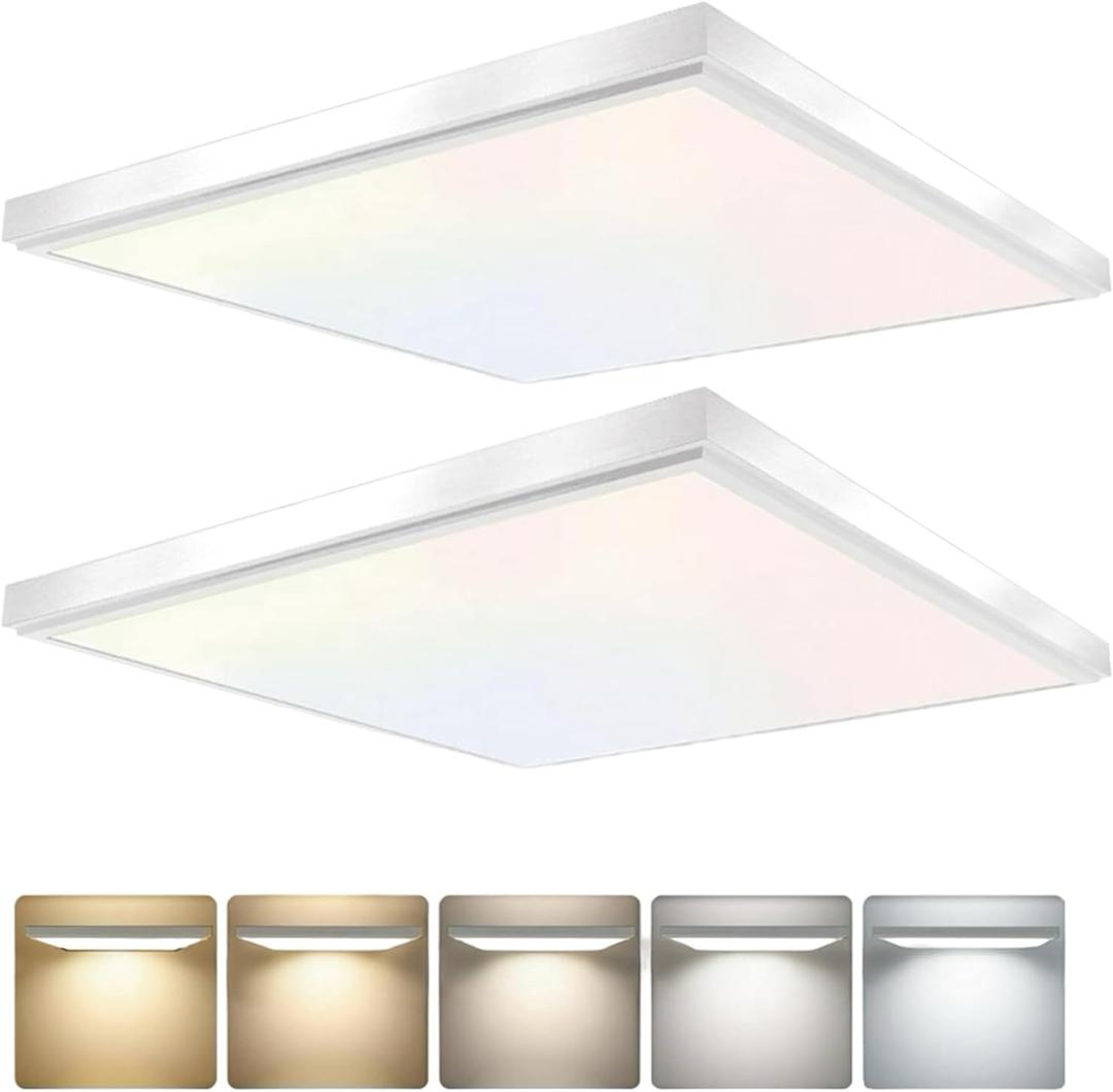 2 Pack 2x2feet 4200 LM LED Flat Panel, White Trim Flush Mount and Drop Ceiling Light 5 CCT, 3 Level Dim,CRI 90 for Home and Office