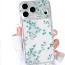 NITITOP Compatible for iPhone 17 Pro Max Case Cute Clear Flower Floral Artistic Design for Women Girls Stylish Slim Soft TPU Shockproof Protective Girly Phone Cover - Green