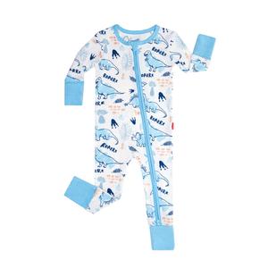 EASWEET Bamboo Viscose Baby Footless Zipper Pajamas Sleepers,Dino,0-3M (White)