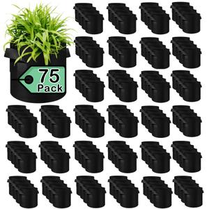 WHATWEARS 75 Pack 10 Gallon Plant Grow Bags Bulk, Thickened Nonwoven Fabric Pots with Handles, Black Vegetable Planter Bags Containers, Cloth Planters for Garden Vegetable/Flower/Plant/Fruits Outdoor