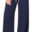 HeSaYep Women's Wide Leg Sweatpants Elastic High Waist Loose Sweat Pants Straight Leg Drawstring Trousers with Pockets (Blue)