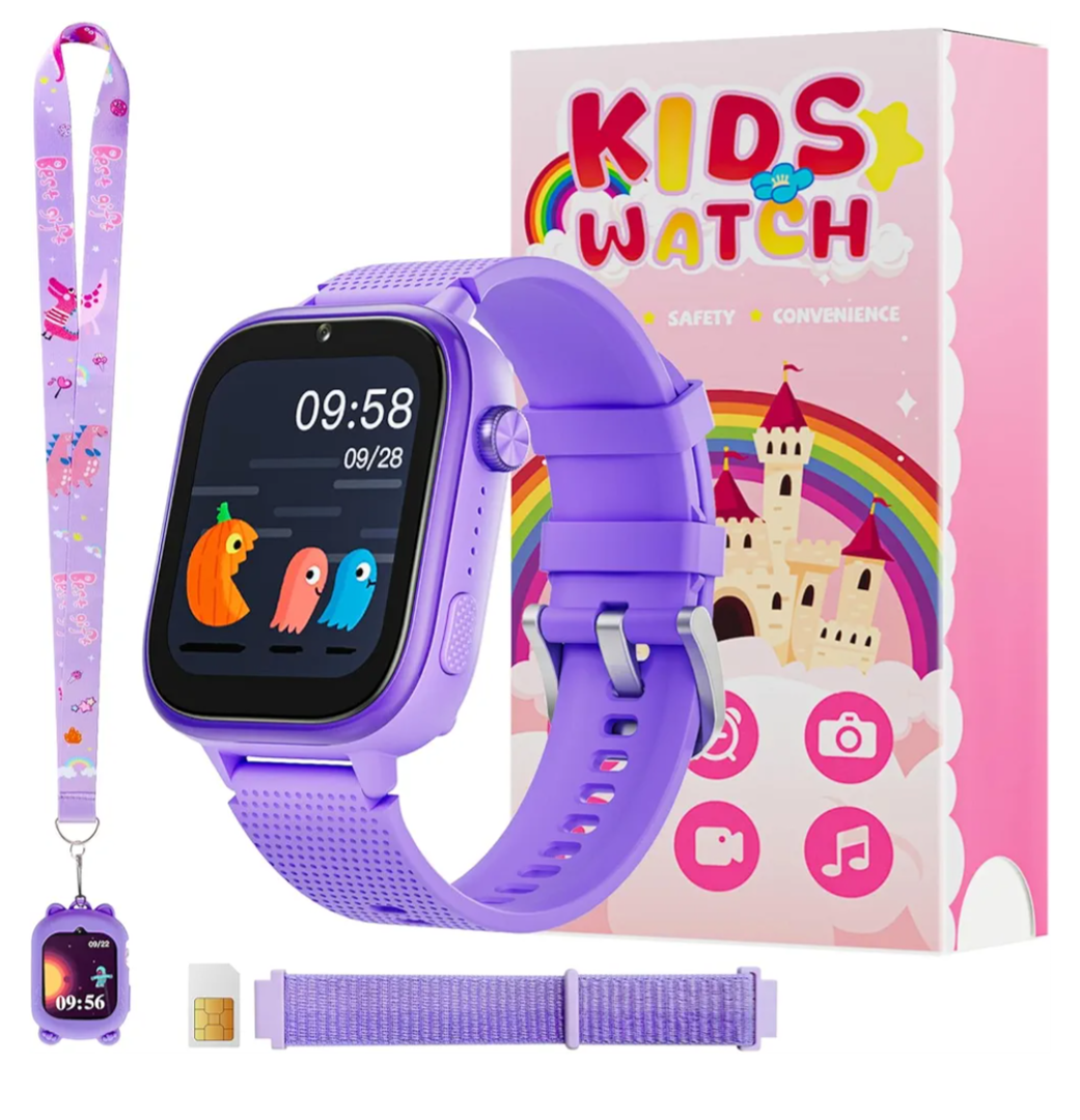 OKYUK 4G Smartwatch, Kids Watch for Kids with SIM Card, 47 Exciting Games, Two-Way Calling Feature, SOS Emergency Call Button Ideal for Kids Aged 3-12, Children’s Cell Phone Alternative (Purple)