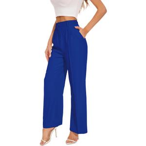 FUNYYZO Wide Leg Pants Women's High Elastic Waisted in The Back Business Work Trousers Long Straight Suit Pants (006# Dark Blue (Thin)), M