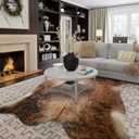 Easycozy Faux Cowhide Rug Large Cow Print Rug 8 x 10 Feet Thickened Elastic Cowhide Rug for Bedroom Living Room Home Office Western Decor, Orange (8*9.5ft, Brownish Yellow)