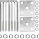 Hot-dip Galvanized Zinc Square U Bolt Kit for Boat Trailer Axle Leaf Springs, for 2x2 Axle - 4 3/4" Long,2 inch Wide Square U-Bolts with Nuts and Frame Plate for Trailer Automobiles Trailer.