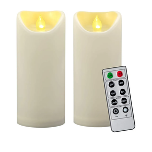 CANDLE IDEA 2 PCS 3"x7" Outdoor Waterproof Flameless LED Pillar Candles with Remote Timer, Battery Operated Electric Flickering Plastic Fake Candle for Halloween Christmas Lantern Decorations (Ivory)
