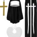 Geyoga Halloween Nun Costume Hat Nun Habit Costume Accessory Set for Women (Black Cross Print Stocking)