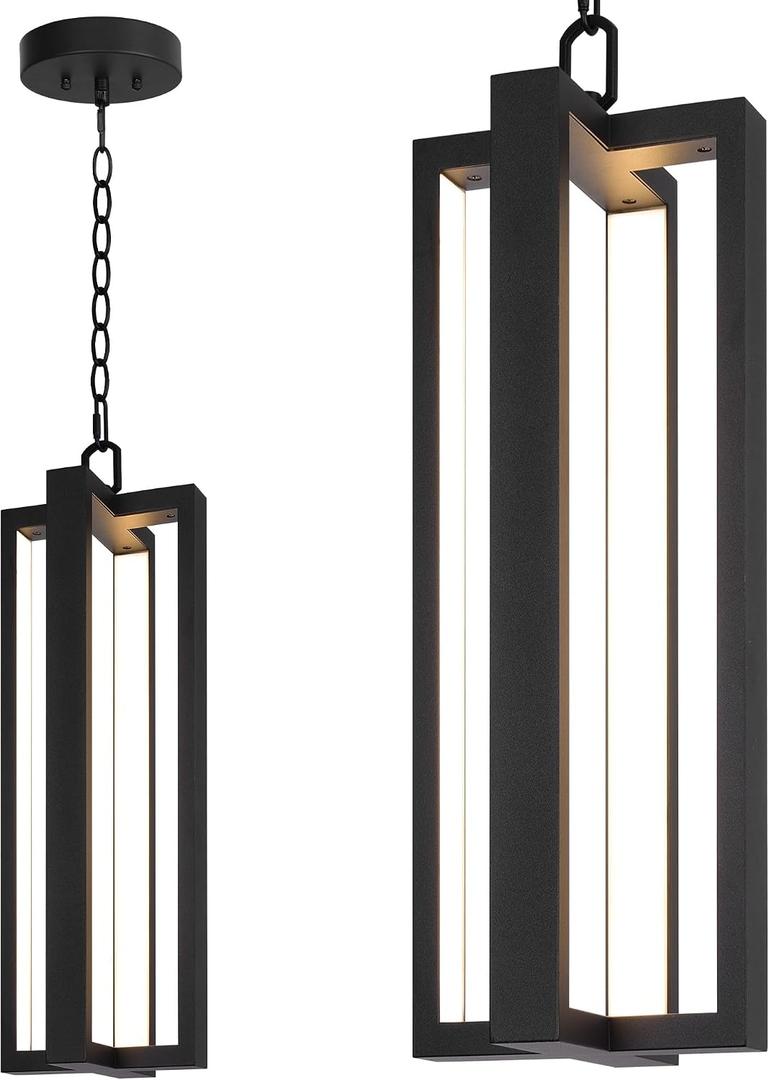 LamQee 20.2 Inch Aluminum LED Modern Outdoor Pendant Light 2700K 2400LM, Linear Outside Hanging Lights IP65 Waterproof, Black Exterior Chandelier Lighting Fixture for Front Porch Entry Patio Gazebo