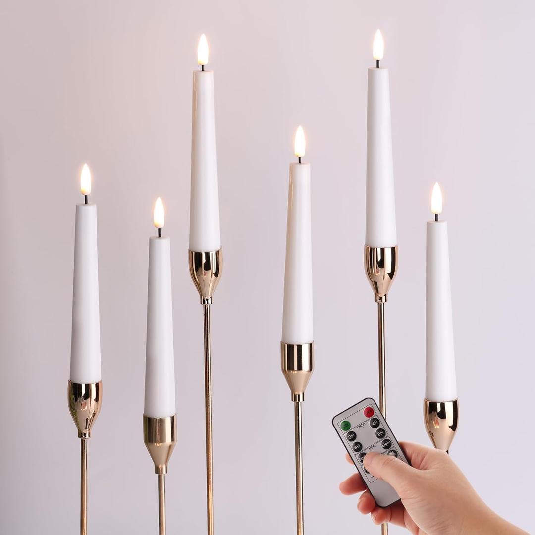 Eywamage Short White Flameless Taper Candles with Remote, Flickering Battery LED Wax Candlesticks Set of 6
