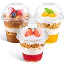 Qeirudu 50 Pack 9 Oz Clear Plastic Dessert Cups with Dome Lids No Hole, Small Parfait Cups Mini Round Party Serving Cups for Ice Creams, Cakes, Fruits, Snacks