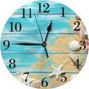 12 Inch Coastal Beach Themed Wall Clock with Seashell and Starfish Clock Dial,Battery Operated and Silent Non-Ticking Clock Movement,Round Decorative Clock for Home, Livringroom and Bedroom
