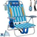 Overmont Low Beach Chair with Cooler Bag - 6-Positions Lay Flat with Ergonomic Armrests- Wide Seat with Lumbar Support, Towel Holder- Heavy-Duty 330lbs Support- Perfect for Summer, Travel & Relaxation, 1pc