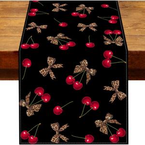 Red Leopard Print Table Runner Cheetah and Cherry Birthday Party Decoration Girls Wild Animal Home Kitchen Table Decor, Size: 13 x 72inches