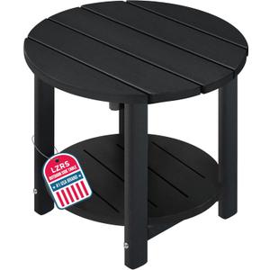 LZRS Round Adirondack Side Table Double End Table, Outdoor Side Tables for Patio, Backyard, Pool, Indoor Companion, Easy Maintenance & Weather Resistant(Black)