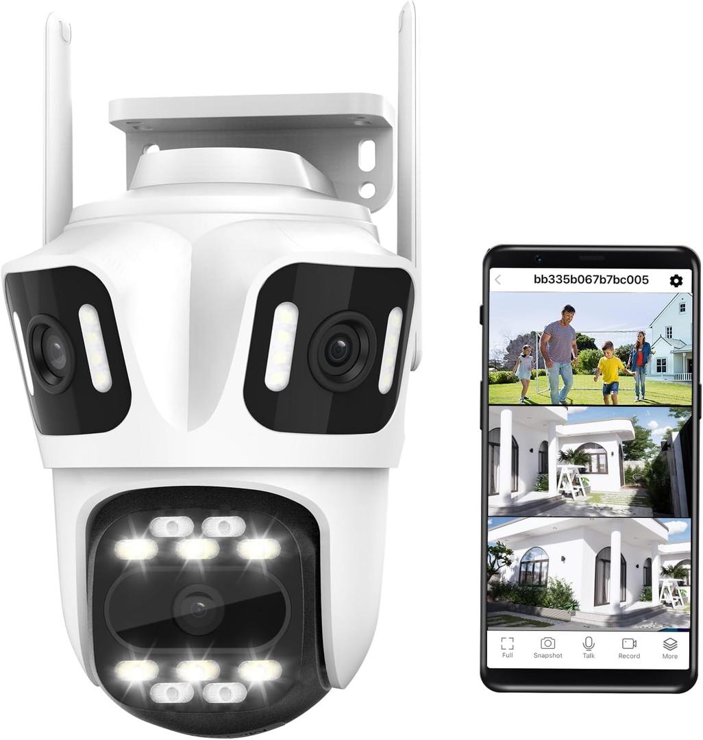 9MP WiFi Triple Lens Outdoor Security Camera, Three Cameras in One, 360 Pan/Tilt, Auto Tracking, 24/7 Recording, Night Vision, 2-Way Audio, IP66, 2.4ghz Wireless Cam for Home Surveillance