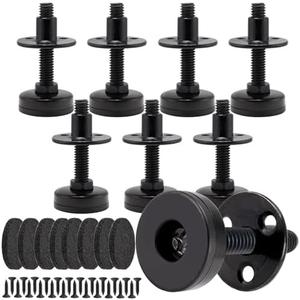 Furniture Leveling Feet Heavy Duty, Adjustable Furniture Feet Levelers Screw on Heavy Duty Desk/Chair/Cabinet/Dresser/Bench Leg Leveler, Round T-Nut Kit 3/8”-16 Thread (8 Pack, Black)