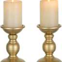 2 Pcs Gold Pillar Candle Holders, Gold Candlestick Most Ideal for 3" Pillar Candles, Gifts for Wedding, Party, Home, Spa, Reiki, Votive Candle (2 x S)