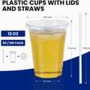 100 Pack 12 oz Disposable Coffee Cups with Lids and Straws - Clear Plastic Smoothie Cup, Sturdy and Leakproof Ice Coffee Cups, To Go Cups for Cold Drinks (EXP 07/14/26)