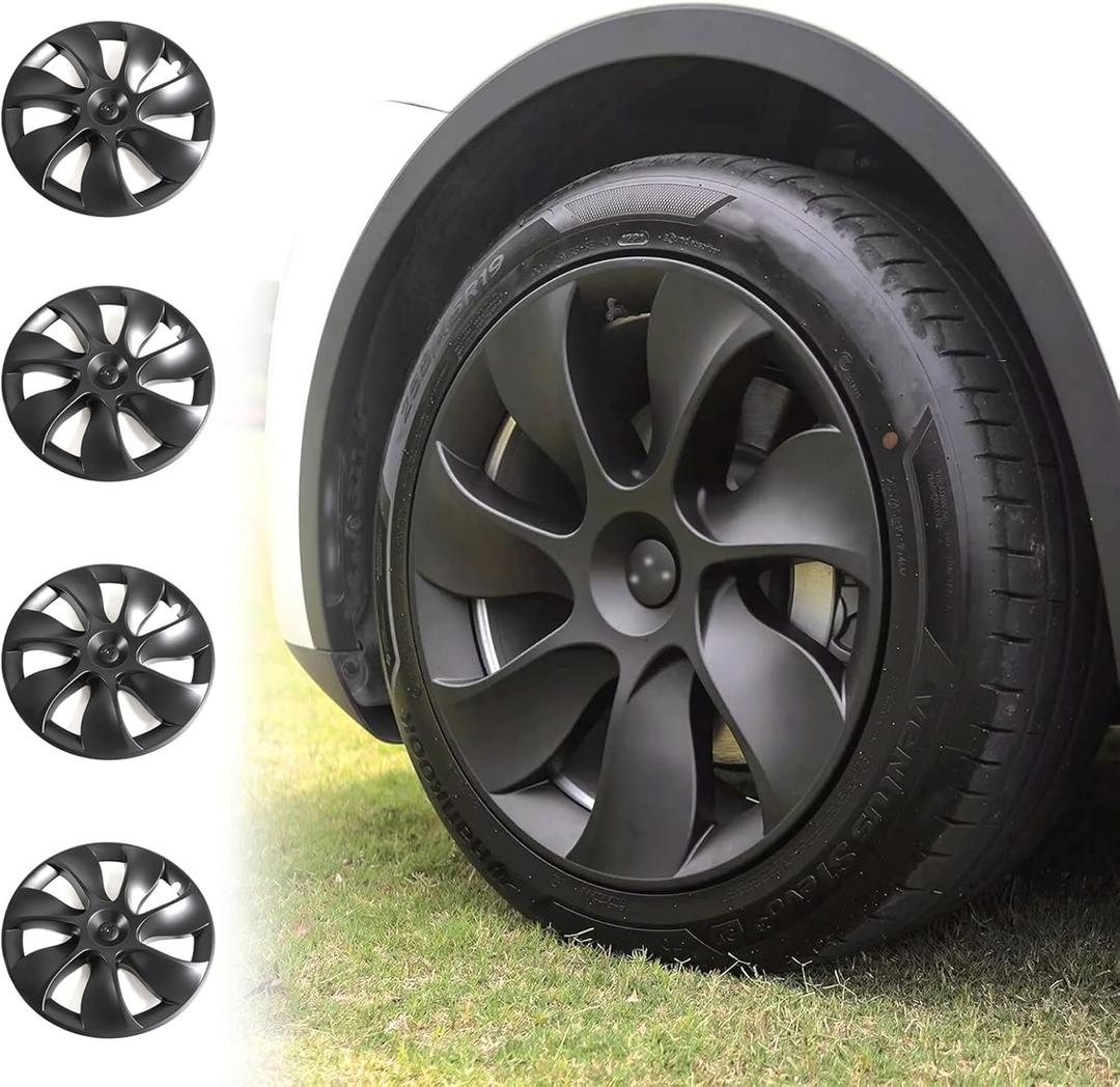 Wheel Cover 19 Inch for Tesla Model Y 2021 2022 2023 2024 ABS Hubcapsr 4 Pcs Replacement Wheel Cover (Matte Black)