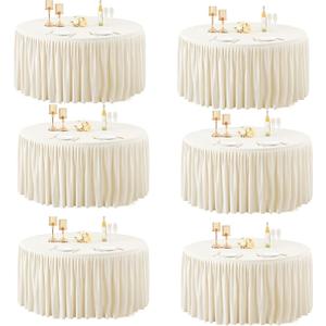 60Inch Ivory Round Tablecloth,6 Pack Wrinkle Resistant 5ft Spandex Tablecloth,Washable Stretchy Polyester Table Cloth Round Cover for Dining Table,Wedding,Reception Banquet, Birthday Party, Buffet