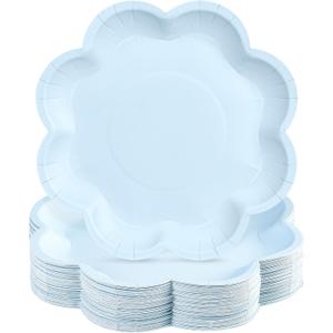 30 Pcs Light Blue Paper Plates 9 Inch, Blue Scalloped Dinner Paper Plates, Disposable Baby Blue Dessert Cake Party Plates for Baby Shower, Wedding, Bridal Shower, Birthday