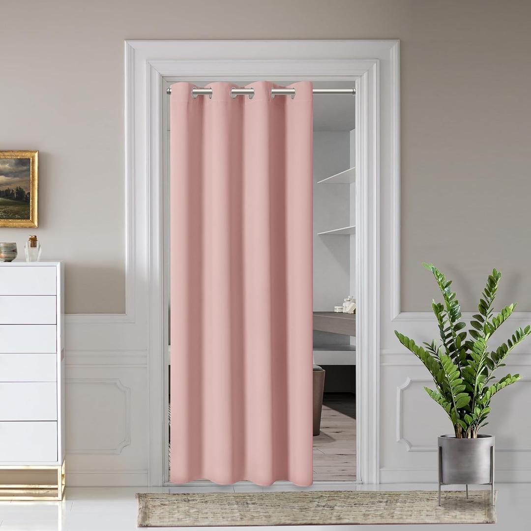 AOSKY Door Curtains for Doorway Privacy, Pink Grommet Closet Curtains for Bedroom, Door Window Curtain, Light Blocking Thermal Insulation Drapes for Living Room Set of 1 Panels, 25" W x 80" L
