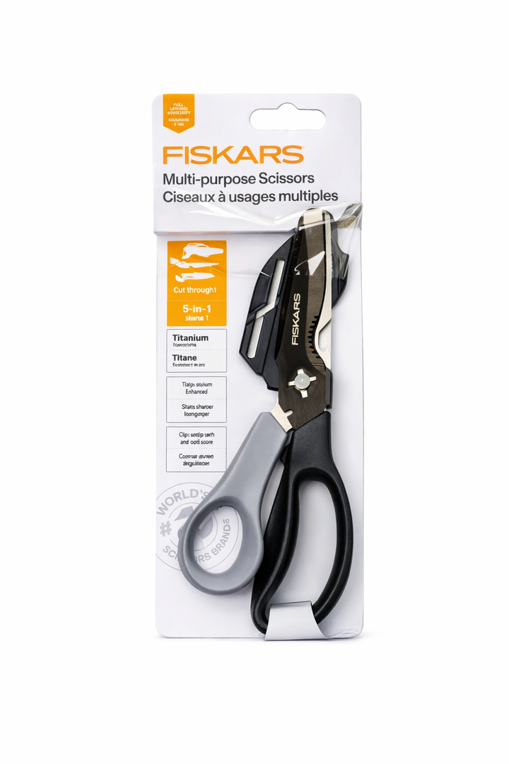 Fiskars Multi-Purpose Scissors – Titanium Enhanced, 5-in-1 Utility Shears