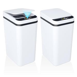 2Pack Bathroom Small Trash Can with Lid, 2.6 Gallon Touchless Automatic Garbage Can Slim Waterproof Motion Sensor Smart Trash Bin for Bedroom, Office, Living Room -White