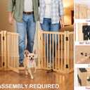 Wooden Freestanding Dog Gate Indoor with Door, 23" H 4 Panels | No-Painted Foldable Puppy Gate Walk Through, Folding Portable Pet Fence For Stairs, Doorways, Hallways