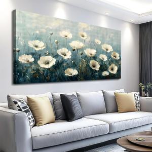 FUHAIHUA Canvas Wall Art For Living Room Large Wall Decor For Office Bedroom Decorations White Flowers Landscape Pictures Modern Wall Paintings Aesthetics Posters Home Decor Ready To Hang 30x60 In