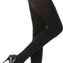 2 x HA WA Black Tights for Women, 2 Pairs Opaque Tights with Control Top Pantyhose (Black, XL)