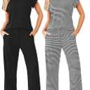 Ekouaer 2 Pack Womens Pajamas Short Sleeve Sleepwear Top with Pants Super-Soft Printed Lounge Sets S-XXL (Large)