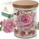 Pink Rose in a Glass Dome - Premium Real Rose That Lasts a Year or More - Mother's Day Unique Gift for Her - Preserved Rose Decor