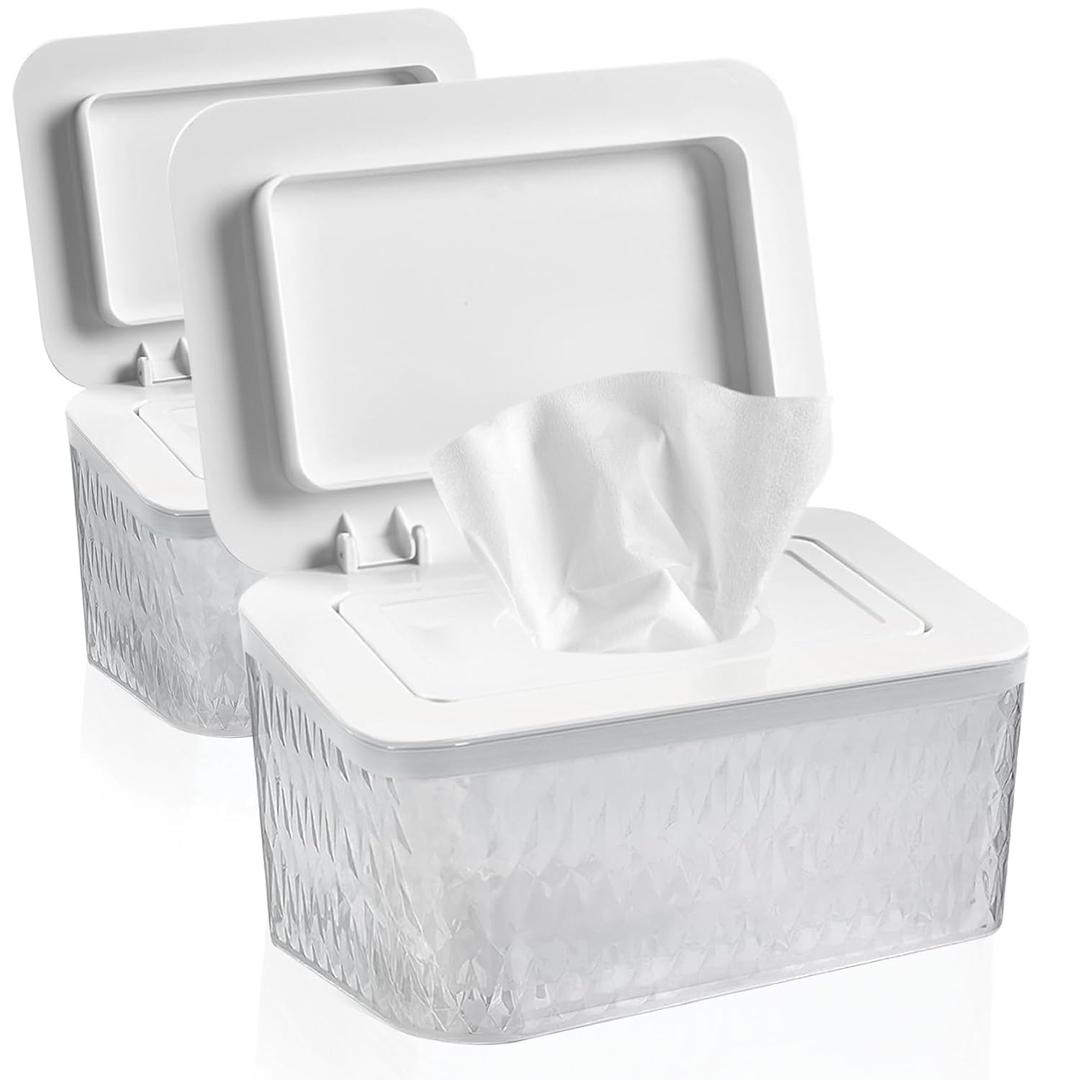 2 Pack Baby Wipes Dispenser Wipe Holder - Larger Capacity Wet Wipe Dispenser Box Wipes Container for Bathroom Keep Wipes Moist and Fresh